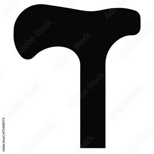 Black silhouette of a classic walking cane against a white background