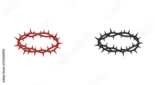 Two depictions of a crown of thorns one red and one black