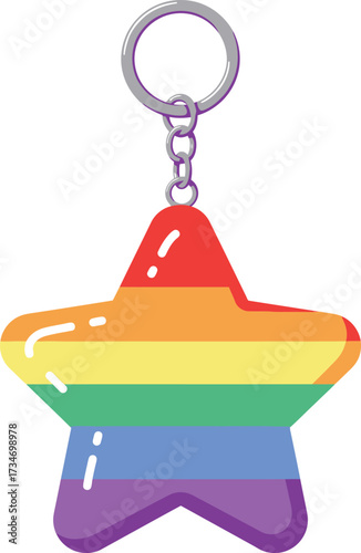 Rainbow star keychain fun accessory pride colors vibrant shiny cute charms gift idea flat design vector illustration white background