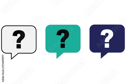 Vector art of question mark in speech bubble symbol of question, answer, help, support, faq, and information vector illustration in three different colors