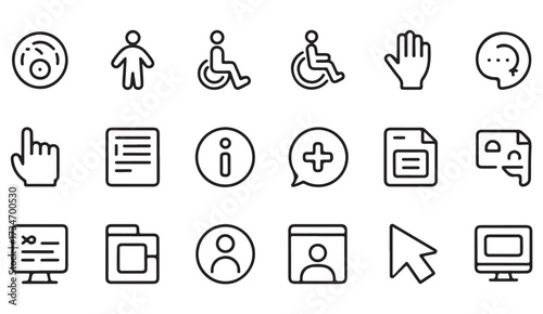 Modern outline icons pack for web, mobile, and accessibility with inclusive design, information, and interface pictograms