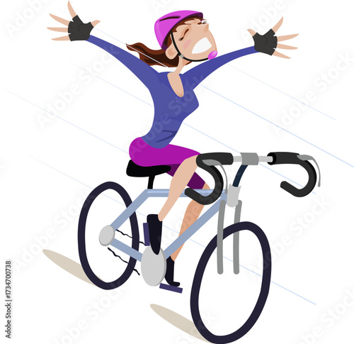 ciclista feminina comemorando vitória de braços abertos