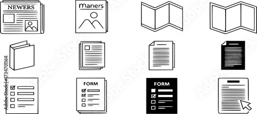 Newspaper magazine Icon vector. Brochure, document, form, application icon outline and solid illustration