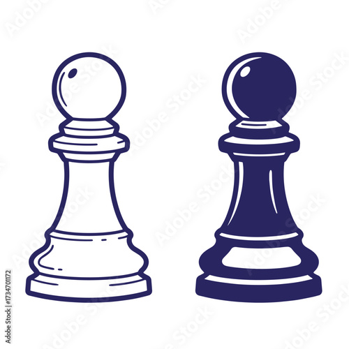 Two stylized chess pawns in white and dark blue representing a strategic game concept
