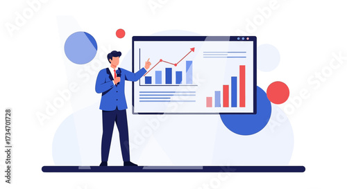 Presentation of financial data with graph and arrow in business meeting professional vector
