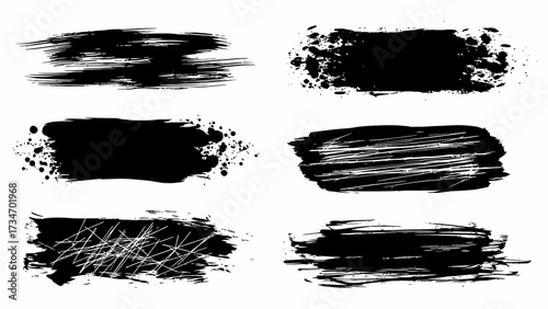 Assorted Black Brush Strokes on White Background for Creative Design Projects
