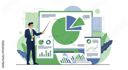 Professional presentation of data analysis with charts and graphs illustration