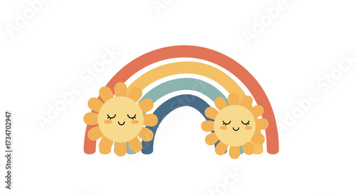 Cute suns and rainbow illustration for children.