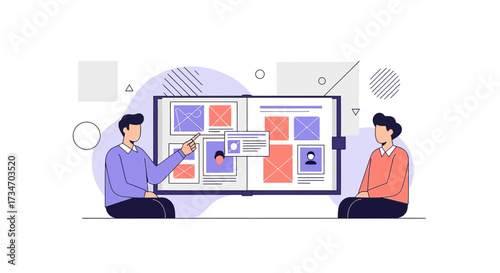 Two professionals collaborating on a webpage design review and brainstorming session