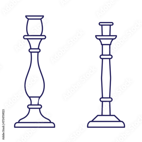 Vector illustration of two elegant outline candlestick holders in decorative design