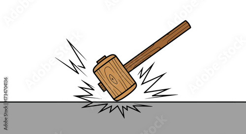 A cartoon mallet striking a surface, creating impact and radiating energy.