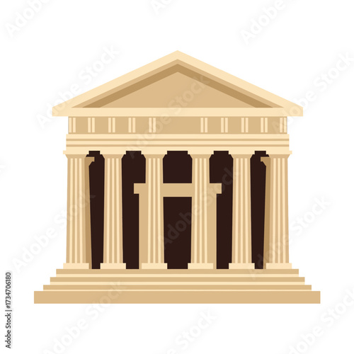 A classical Greek temple with a triangular pediment and a colonnade of Doric columns.
