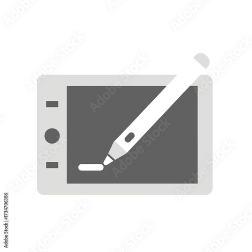 A digital drawing tablet with a stylus actively drawing a line on its screen, representing digital art creation.