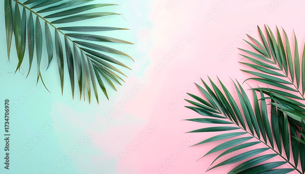 Fototapeta premium Lush Green Palm Fronds on a Soft Pastel Background