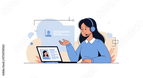 A friendly female customer service agent offering support via video call service