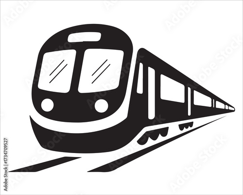 Modern high speed train icon silhouette vector illustration, metro subway rail transport logo, black white railway symbol design for travel, transportation, and urban transit concepts