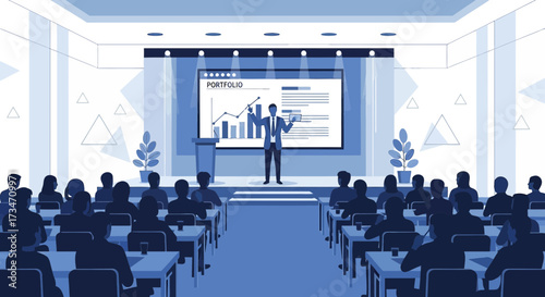 Business presentation illustration showcasing growth, success, and professional engagement