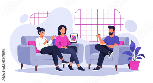 Couples therapy session with a psychologist, addressing relationship and communication issues
