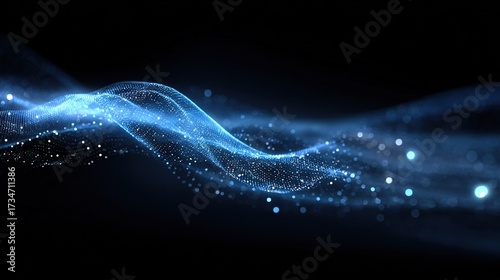   A black background with blue lights emanating from the center on the right side of the image