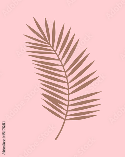 A brown palm leaf on a pink background creates a tropical vibe