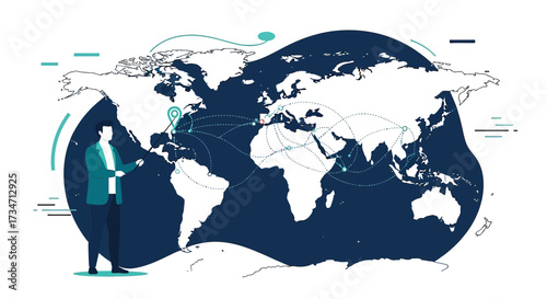 Global Business Expansion and International Connection Concepts with World Map Illustration