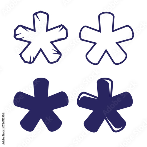 Illustrated asterisk symbols in different styles and colors on white background
