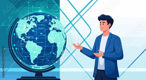 Global connections, technological advancement and business presentation are show in image