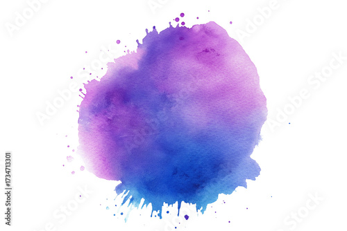 Purple and Blue Watercolor Spot Isolated on White Background. Vibrant Purple and Blue Watercolor Blob Isolated PNG.