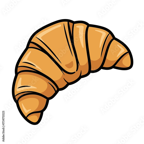 A simple, stylized illustration of a golden-brown croissant with visible layers and a curved shape, set against a white background.