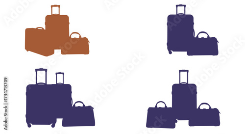 Collection of travel luggage sets with wheels and handles for modern journeys Flat design vector illustration white background.