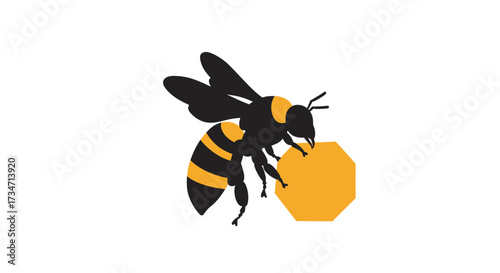 Striped bumblebee flying with pollen pellet on its leg cute insect wildlife photography macro shot Flat design vector illustration white background.