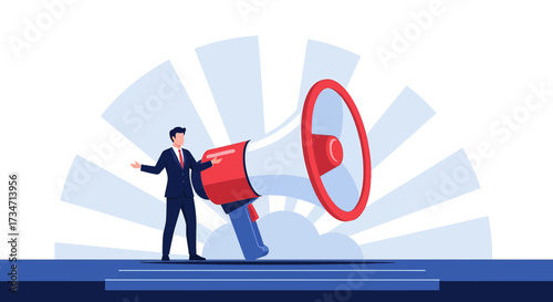 Illustration of a businessman with a megaphone communicating information effectively