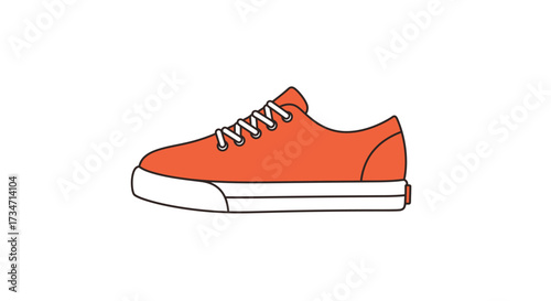 Vibrant orange canvas low-top sneaker with white laces and sole for casual footwear design Flat design vector illustration white background.