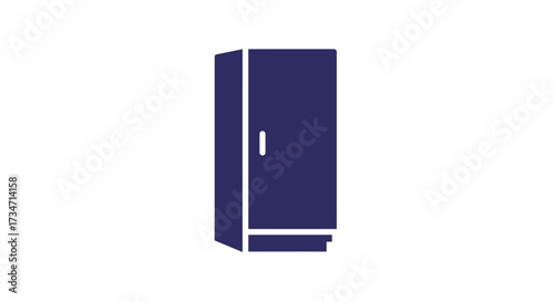 Modern dark blue refrigerator appliance icon minimalist design simple home kitchen equipment Flat design vector illustration white background.