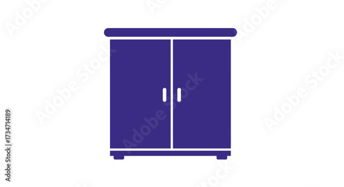 Modern blue storage cabinet with double doors and silver handles for home or office Flat design vector illustration white background.