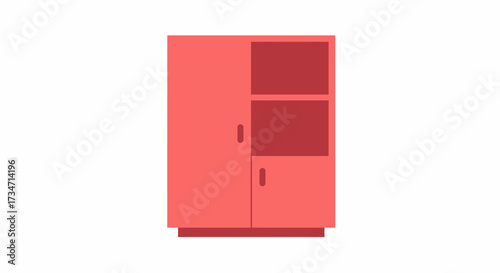 Modern two-door coral wardrobe with open shelving storage for bedroom furniture Flat design vector illustration white background.