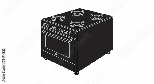 Modern freestanding electric stove range with four burner cooktop and oven door Flat design vector illustration white background.