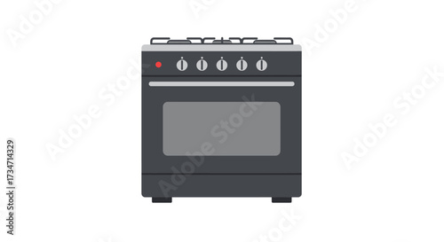 Modern stainless steel gas range oven with five burners and a large oven door perfect for any kitchen Flat design vector illustration white background.