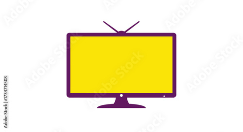 Vintage television set with bright yellow screen and antenna symbolizing retro entertainment Flat design vector illustration white background.