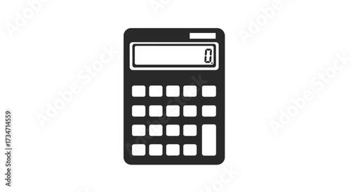 Simple black digital calculator with clear display showing zero numerical device for calculations Flat design vector illustration white background.