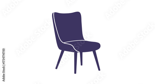 Modern upholstered dining chair with tall back and tapered legs elegant seating Flat design vector illustration white background.