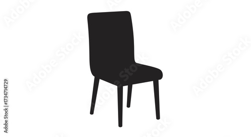 Modern black dining chair upholstered seat and tall back simple furniture design Flat design vector illustration white background.