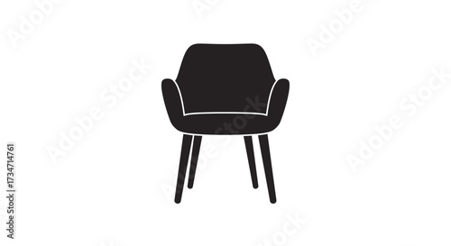 Modern black armchair with sleek wooden legs comfortable seating for contemporary interiors Flat design vector illustration white background.