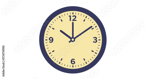 Classic analog wall clock face with hands showing time neutral background Flat design vector illustration white background.