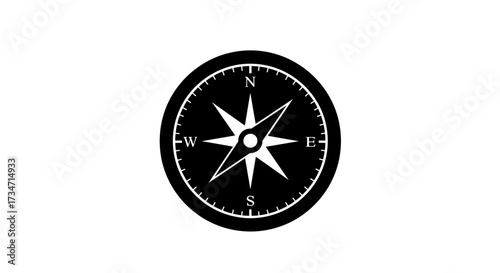 Classic navigational compass for direction finding and travel adventure guidance Flat design vector illustration white background.