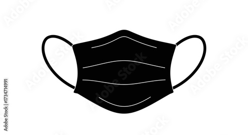 Graphic of a black face mask with ear loops for protection and hygiene purposes Flat design vector illustration white background.