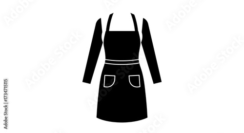 Black apron with pockets front view simple clean design for kitchen and culinary use Flat design vector illustration white background.