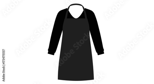 Classic black long sleeve knee-length shift dress for women stylish and versatile Flat design vector illustration white background.