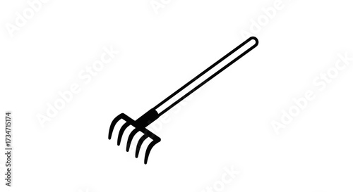 Simple hand drawn icon of a gardening rake tool for outdoor work and lawn care Flat design vector illustration white background.