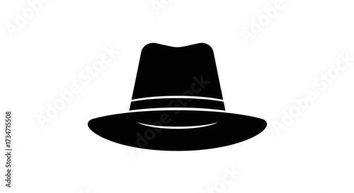 Classic black fedora hat silhouette simple icon isolated on for style and fashion Flat design vector illustration white background.